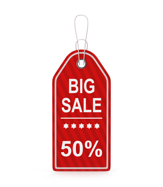 Big Sale Tag 50 por ciento, Esta es una imagen generada por ordenador 3d renderizado. Aislado sobre blanco. - Foto, imagen