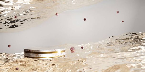 pódio para cosméticos Base de produtos de mármore na superfície da água ilustração 3D - Foto, Imagem