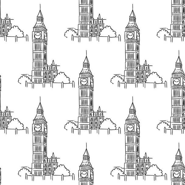 English Big Ben seamless pattern - Vector, Image