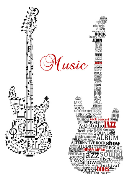 Класичні гітари зі словами та музичними нотами
 - Вектор, зображення
