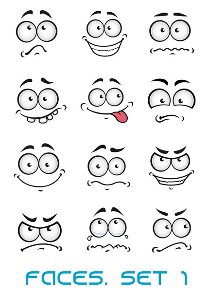 Мультфильм лица с различными эмоциями
 - Вектор,изображение