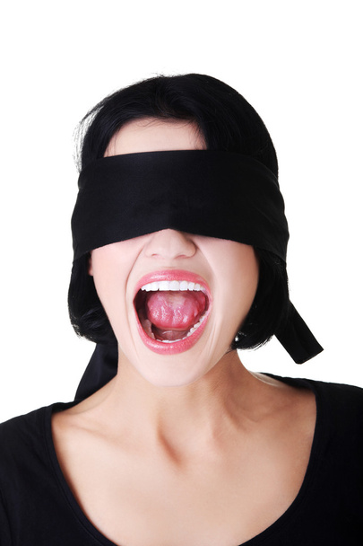 Woman with black band on eyes - Zdjęcie, obraz