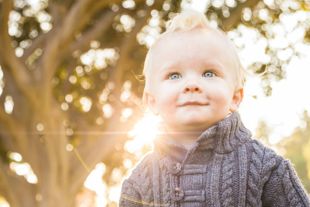 Smiling Blonde Baby Boy Outdoors at the Park.	 - Foto, Imagen