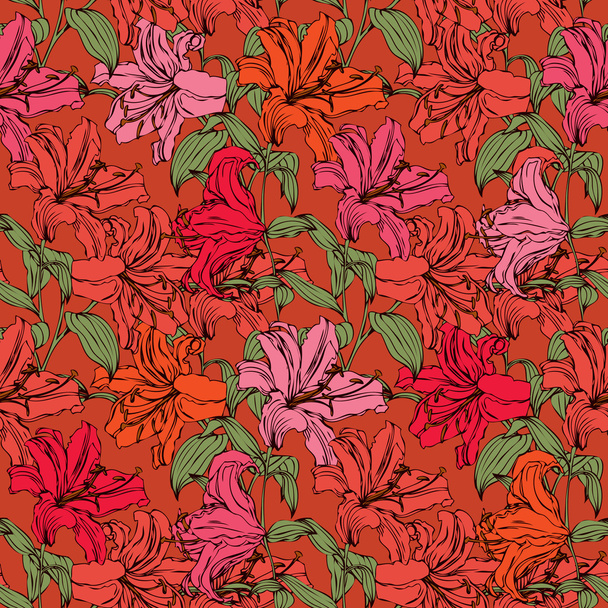 Seamless pattern with flowers lily - Vector, afbeelding