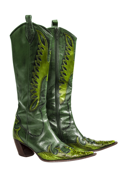 Green cowboy boots isolated on a white background - Photo, Image