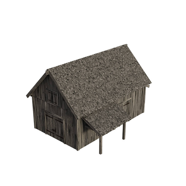 Illustration of an old peasant barn for collages or clip art, isolated on white background. 3D render-illustration. - Photo, Image