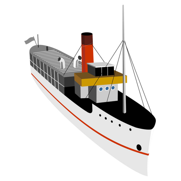 WPA tyyli esimerkki matkustaja twin ruuvi höyrylaiva höyrylaiva vene katsottuna yläpuolella suuresta kulmasta tehdään retro tyyli eristetty tausta. - Vektori, kuva
