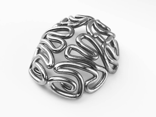 Una fundición de metal que representa un cerebro estilizado sobre un fondo aislado - 3D render - Foto, imagen