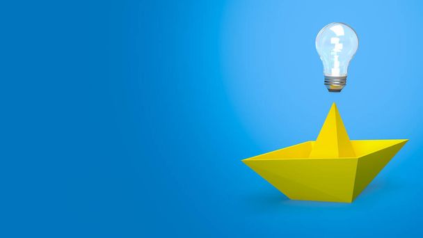 творче мислення, жовтий човен і лампочка для ідеї концепції 3d рендеринга
 - Фото, зображення
