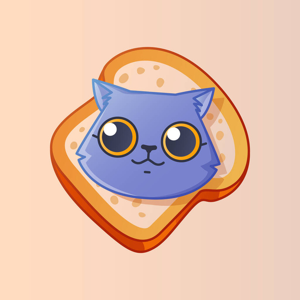 Mignon visage de chat en morceau de pain. Illustration drôle. - Vecteur, image