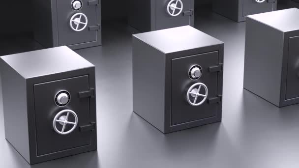 Many safe deposit boxes. Security and bank concept. 4K Video loop Animation. - Footage, Video