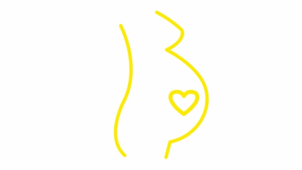 Κινούμενο κίτρινο γραμμικό έγκυος με καρδιά μωρού. Βιντεοσκοπημένο βίντεο με καρδιοχτύπι. Έννοια της εγκυμοσύνης, μητρότητα. Εικονογράφηση διανύσματος που απομονώνεται στο λευκό φόντο. - Πλάνα, βίντεο