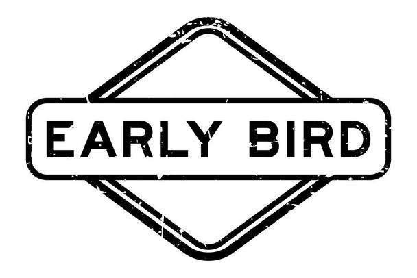 Grunge černý raný pták slovo guma pečeť razítko na bílém pozadí - Vektor, obrázek