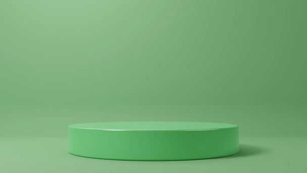 3D рендеринг иллюстрации Моделирование подиумов цилиндра на зеленом фоне. Дизайн с окружностью пустого пространства. Сцена для презентации косметической продукции. Схема пустого пространства. Витрина - Фото, изображение