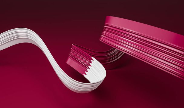 Happy Qatar national day, bent waving ribbon in colors of the Qatar national flag, December the 18th, 3d illustration - Photo, Image