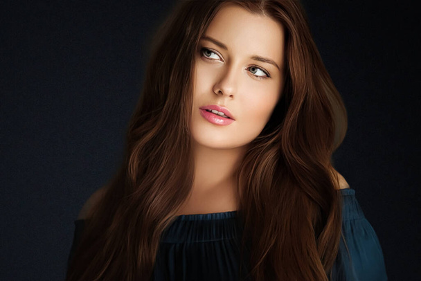 Beauty, makeup and skincare, face portrait of beautiful woman with long hairstyle on black background for luxury cosmetics, wellness or glamour fashion look - Φωτογραφία, εικόνα