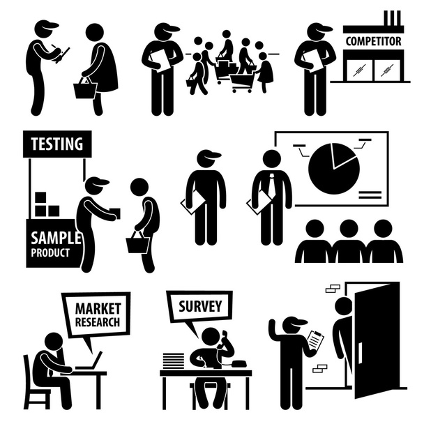Business Market Survey Analyse Research Stick Figure Piktogramm Icons - Vektor, Bild