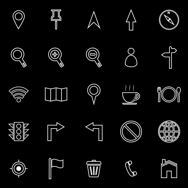 Map line icons on black background - Vector, Image