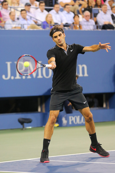 Seventeen times Grand Slam champion Roger Federer during quarterfinal match at US Open 2014 against Gael Monfils - Фото, зображення