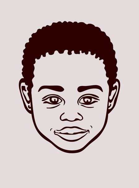 Black African American little small boy outline face head portrait stencil.Cute baby silhouette drawing,curly wavy hair.Afro child hairstyles.Curls.T shirt print.Plotter laser cut.Sticker.DIY cricut. - Vector, Image