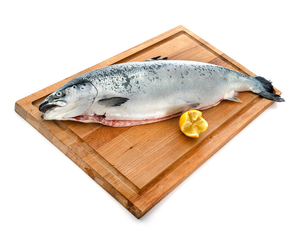 salmón fresco frente a fondo blanco - Foto, imagen