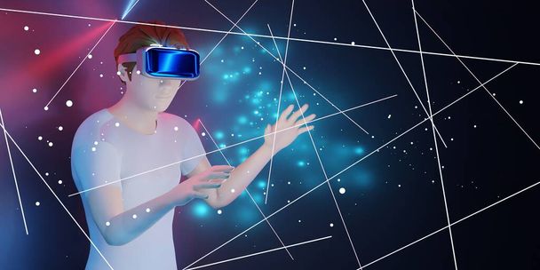 óculos vr Homem experimentando realidade virtual com dispositivo vr headset vr óculos ilustração 3d - Foto, Imagem
