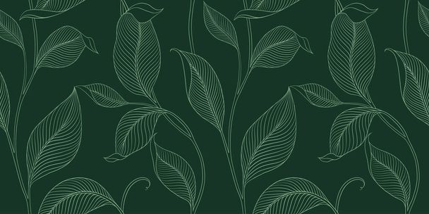 Luxury seamless pattern with striped leaves. Elegant floral background in minimalistic linear style. Trendy line art design element. Vector illustration. - Vector, imagen