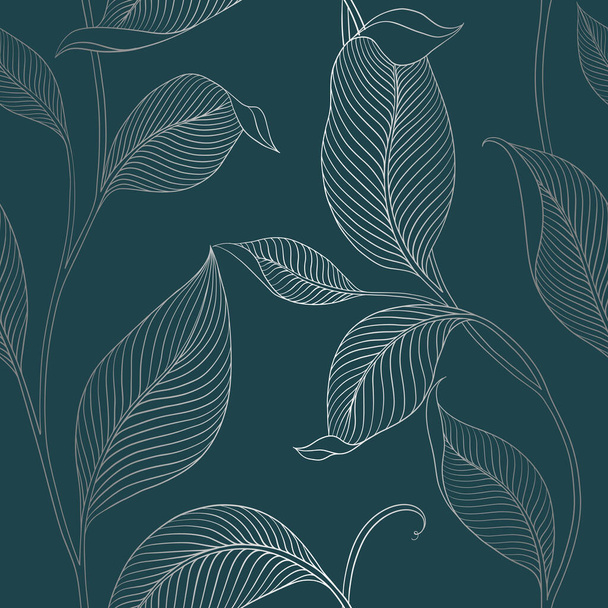 Luxury seamless pattern with striped leaves. Elegant floral background in minimalistic linear style. Trendy line art design element. Vector illustration. - Wektor, obraz