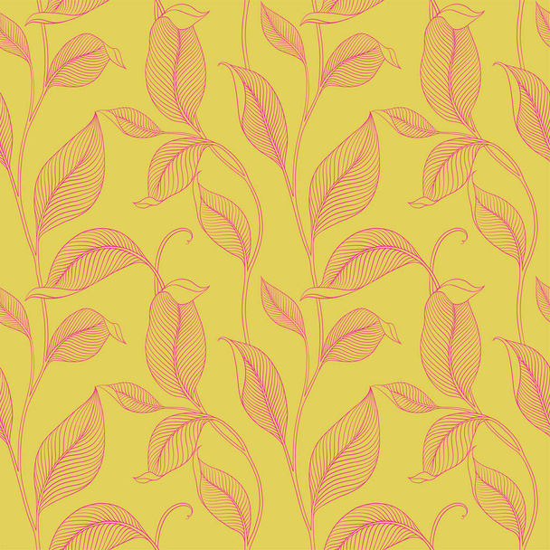 Luxury seamless pattern with striped leaves. Elegant floral background in minimalistic linear style. Trendy line art design element. Vector illustration. - Вектор,изображение