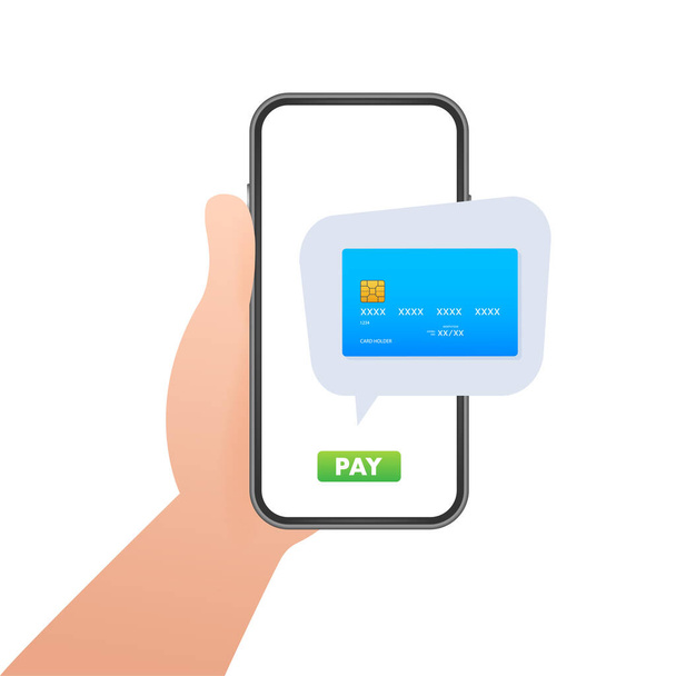 Móvel Conceito de pagamento com ilustração de smartphone, cartão de crédito. Ilustração vetorial - Vetor, Imagem