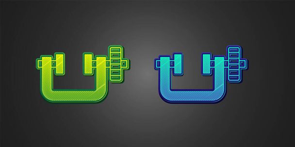 Green and blue Clamp and screw tool icon isolated on black background. Locksmith tool.  Vector - Vector, Image