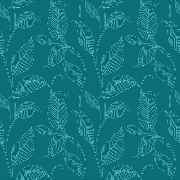 Luxury seamless pattern with striped leaves. Elegant floral background in minimalistic linear style. Trendy line art design element. Vector illustration. - Vektor, Bild