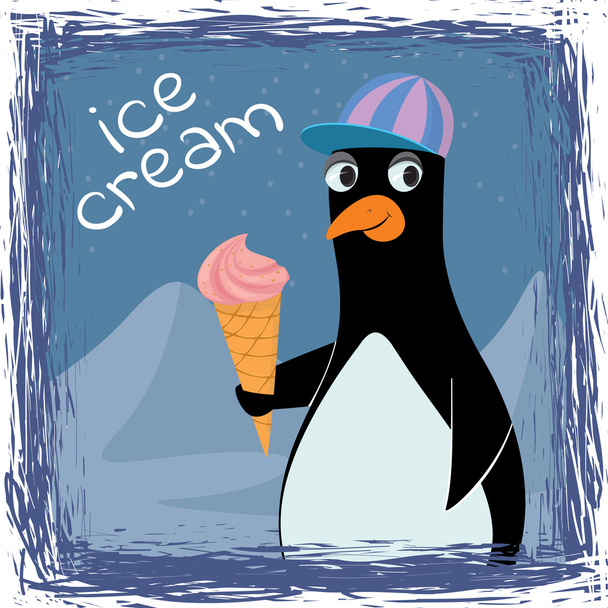 penguin and ice cream - Vector, Image