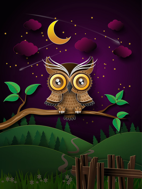 vector of owl and moon. - Vector, Image