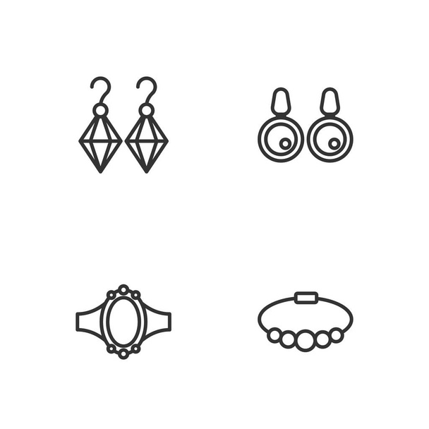 Set line Bracelet jewelry, Diamond engagement ring, Earrings and  icon. Vector - Vector, Image