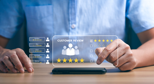 Satisfaction Concept and customer service. User give rating to service experience. Customer Opinion Survey. good and impressive, after sales service. Excellent business rating, reputation - Фото, изображение