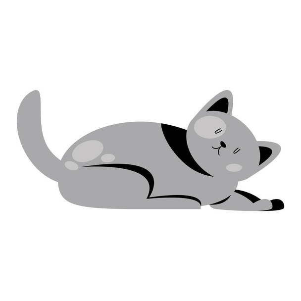 cute gray cat lying feline character - Vector, Image