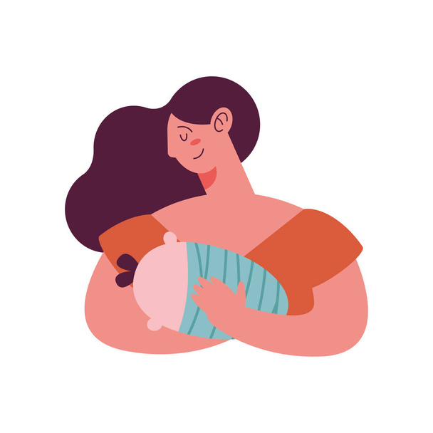 young mother breastfeeding little baby characters - Вектор,изображение