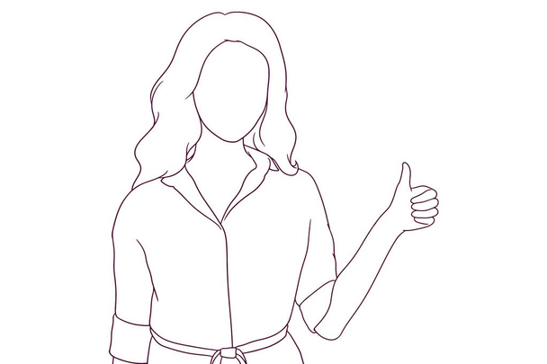 donna d'affari mostrare i pollici in su. illustrazione vettoriale stile disegnato a mano - Vettoriali, immagini