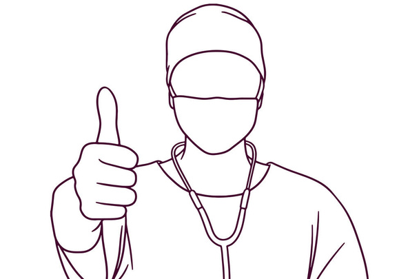 ручной рисунок мужчина врач давая большие пальцы вверх иллюстрации - Вектор,изображение