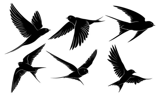 handgetekend silhouet van vliegende zwaluw - Vector, afbeelding