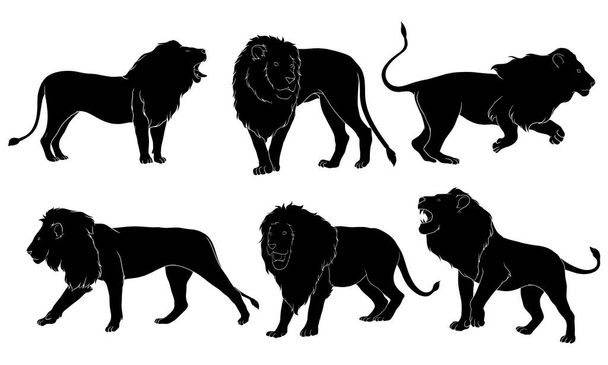 Handgetekend silhouet van mannelijke leeuw - Vector, afbeelding