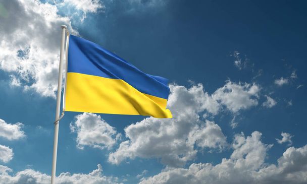 Ουκρανία χώρα μπλε κίτρινη σημαία έθνος κυματίζει μπλε ουρανό φόντο ταπετσαρία αντίγραφο χώρο σύμβολο πατριωτισμού Ουκρανικό πρόσωπο άνθρωποι εθνική διεθνής κυβέρνηση Ευρώπη ανεξαρτησία υπερηφάνεια δημοκρατία - Φωτογραφία, εικόνα