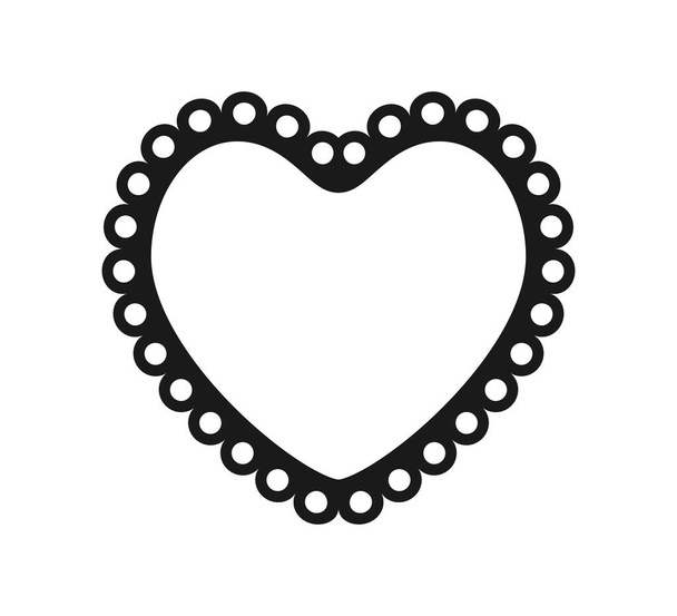 Scalloped edge heart shape. Simple heart scalloped border. Fabric laces silhouette frame. Repeat cute vintage frill ornament. Texture ribbon. Vector illustration isolated on white background. - Vector, Image