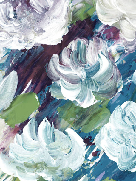 Abstract flowers, original hand drawn, impressionism style, color texture, brush strokes of paint,  art background.  Modern art. Contemporary art. - 写真・画像