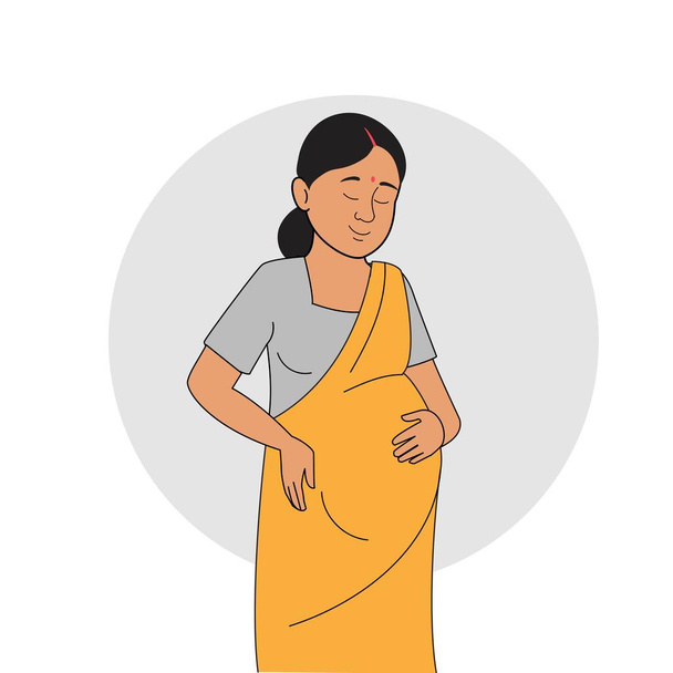 Беременная женщина из Индии. - Вектор,изображение
