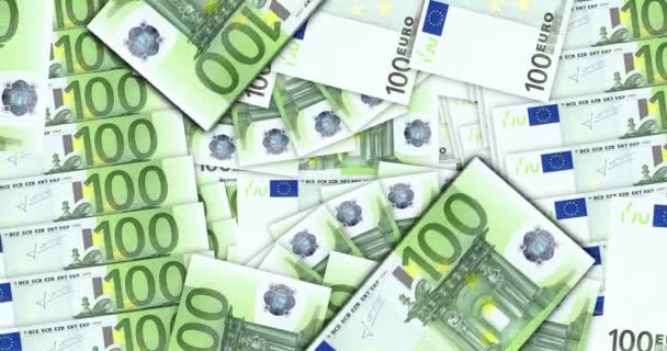 Eurobankbiljetten in een mozaïekpatroonloop van geldventilatoren. biljetten van 100 EUR van de Europese Unie. Abstract concept van bank, financiën, economie naadloze en lussen decoratieve design achtergrond. - Video