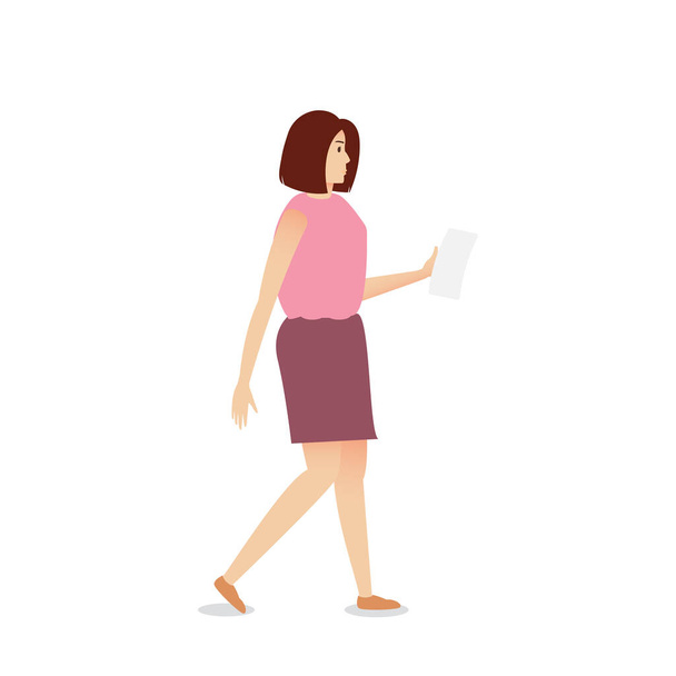 Character design confusion young business woman holding paper and document. - Vektor, Bild