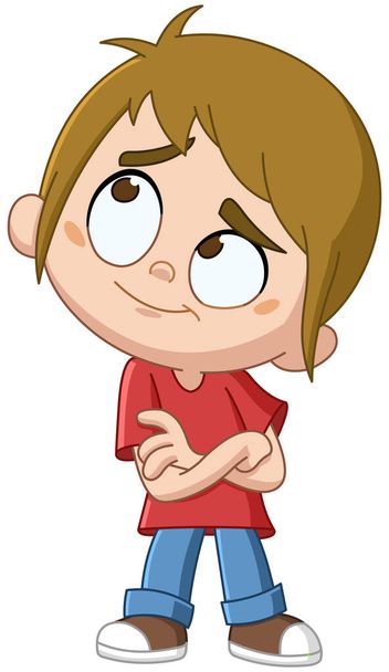 Thinking boy with arms crossed - Vector, Image
