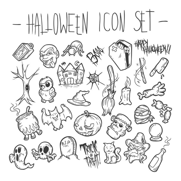 collection of halloween icon set vector - Vettoriali, immagini